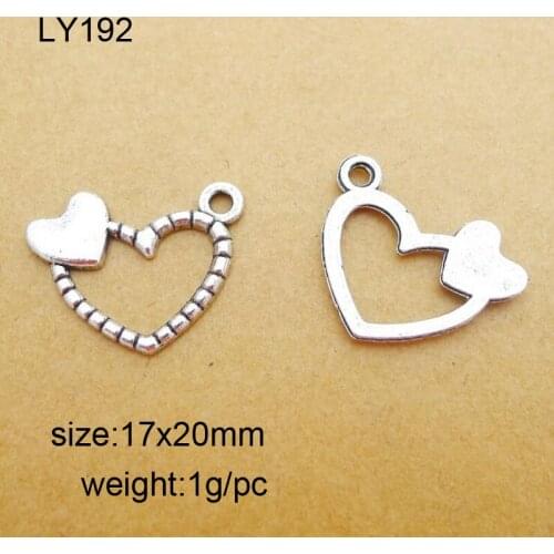 50pcs/lot Alloy Antique Silver Double Heart Charm Pendant Fit Bracelet Necklace DIY Metal Jewelry Making