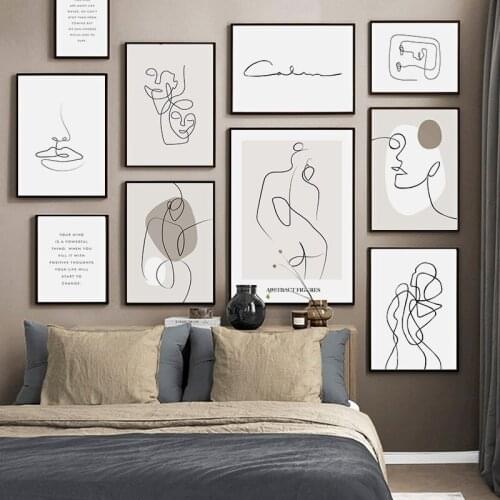 Abstract Art Line Drawing Sheets Poster Face Woman Body Canvas Painting Nordic Print Minimalist Wall Picture Home Decoration