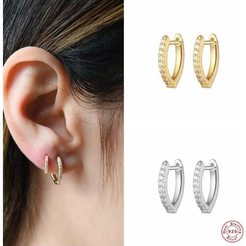 Aide 925 Sterling Silver Shiny Zircon Oval Hoop Earrings For Women Girls Gift Crystal Small Circle Earring Party Fine Jewelry