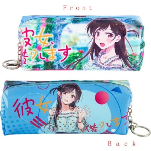 Anime Rent-A-Girlfriend Zipper Pen Bag Cute Cartoon Ichinose Mizuhara Figures PU Leather Travel Pencil Case