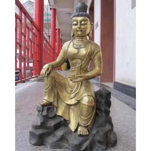 Bi002202 24"China Tibet Buddhism Bronze Gild Freedom Kwan-yin Bodhisattva Statue
