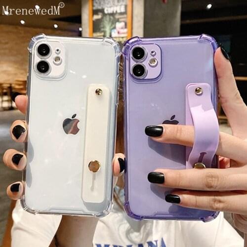 MrenewedM 11 Pro Max Luxury Shockproof Clean Silicone Phone Case For iPhone 11 XR XS Max Wrist Strap Stand Cover On SE2 7 8 Plus