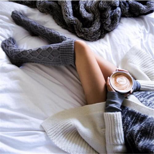 Women Cable Knit Extra Long Boot About 65cm Elastic Stockings Over Knee Thigh High School Stocking For Girl