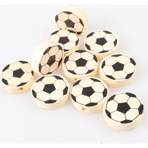 Natural Football Painted Wooden Spacer Beads For Jewelry making DIY 20mm 50pcs