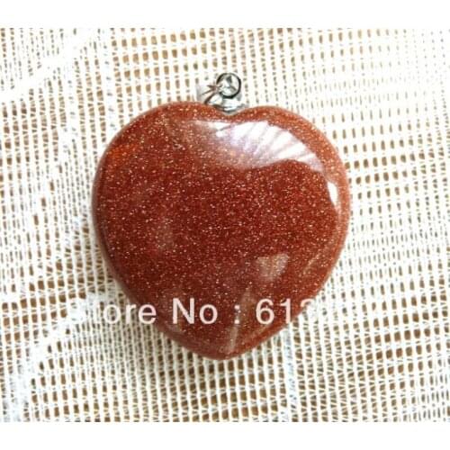 HOT!hot free Shipping new 2014 Fashion diy 5pcs orange sandstone gold-color stone heart pendant 25mm MY4689