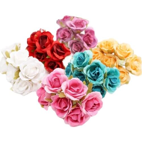 6Pcs Simple Red Rose Artificial Flowers For Wedding Home Decoration Jewelry Accessories Fleurs Scrapbooking DIY Craft Supplies