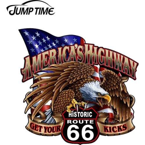 JumpTime 13cm x 12.6cm Americas Highway Route 66 Car Sticker Window Bumper Decal Motorcycle Car Styling Vintage Graphics