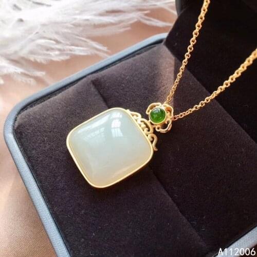 KJJEAXCMY fine jewelry 925 Silver inlaid Natural white jade Jasper Gemstone Luxury necklace ladies pendant support check