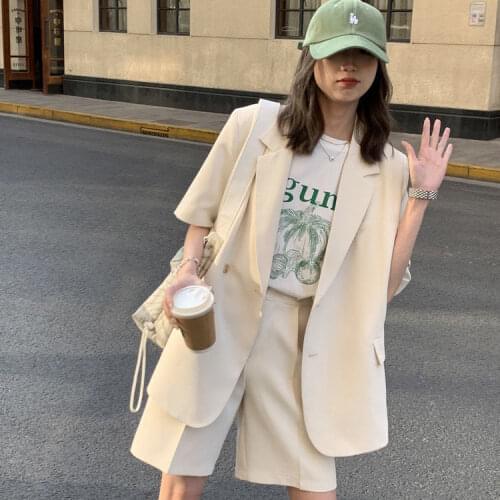 Shorts Suit Women Summer Casual Office Short Sleeve Blazer High Waist Short Pants Korean Style Baggy Cozy Female Two Piece Set