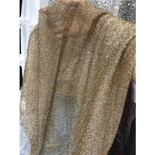 Good looking embroidery tull net lace fabric french net lace fabric SYJ-666816 with beads for evening dress/fashion show