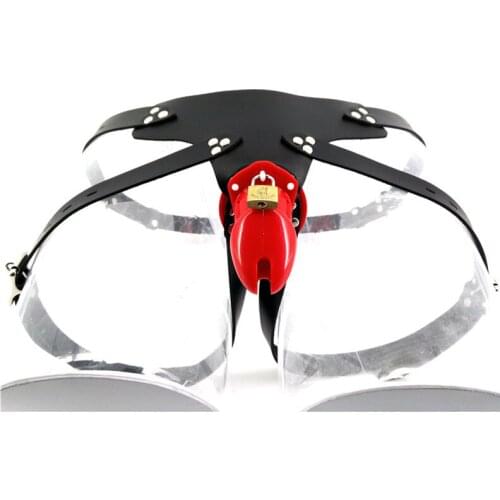 Red Plastic Cock Cage Male Strap On Chastity Cage CB6000S CB6000 with 5 Base Ring Wearable Pants Sex Toys for Men G7-3-14