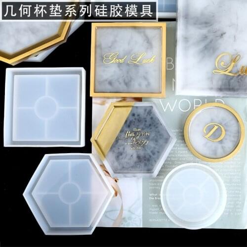 Round/Square/Hexagonal Silicone Mold, Epoxy Resin DIY Tray Shaped Decorative Desktop Ornament, Round Coaster Silicone Mold