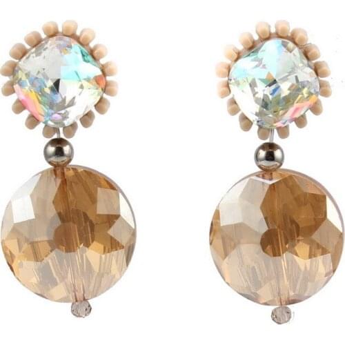 Bead Round Pendant Drop Dangle Crystal Earrings for Women Florate Brand Fashion Statement New Jewelry Valentines Day Gifts