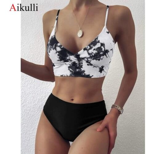 2021 Sexy Black Tie-Dye Print Swimsuits Women Bikinis Push Up Swimwear Vest Brazilian Bathing Suits Female Two Piece Bikini Sets