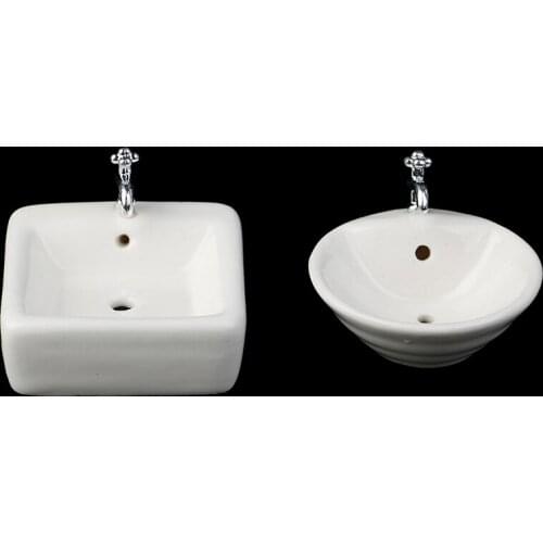 Square Dollhouse Bathroom Sink 1:12 Miniature Ceramic Wash Basin Bathroom Sink Model Simulation Accessory for Dollhouse White