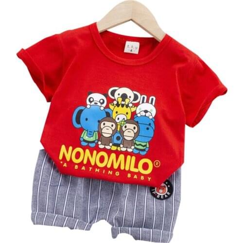 Summer Baby Short Sleeve for Clothing Boys and Girls Cotton Clothes Sets for Children Cartoon Zoo Two Clothes Sets for Babies