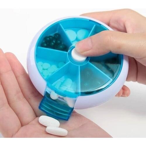 Small pill box, portable rotating mini pill box, travel carry tablet storage case container sealed medicine pill storage box