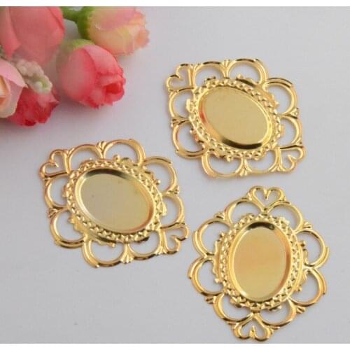 MIAOCHI 30Pcs Gold Plated Filigree Cabochon Setting Wraps Connectors Crafts Decoration DIY Embellishments 51x43mm J3108