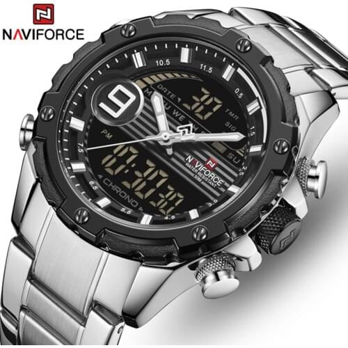 NAVIFORCE Top Luxury Men Watch LCD Digital Analog Chronograph Sport Stainless Steel Wrist Watch Military Clock Relogio Masculino