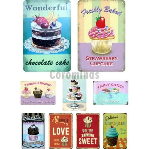 New Cup Cake Vintage Tin Sign BAKERY Wall Art Decor Donuts Metal Crafts Painting Plaques Dessert Art Poster