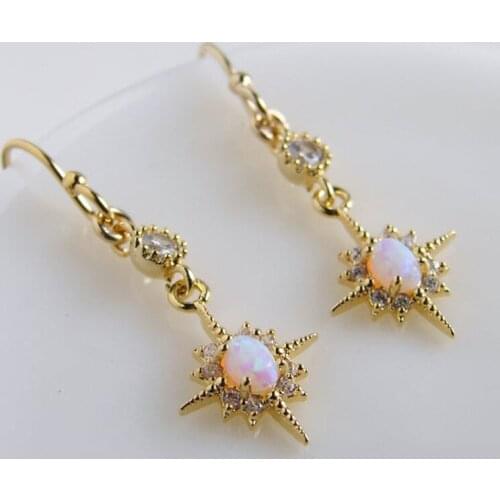 Charm Gold Color Wedding Earrings Vintage Opal Stone Dangle Earrings Classic Female Zircon Small Star Drop Earrings For Women