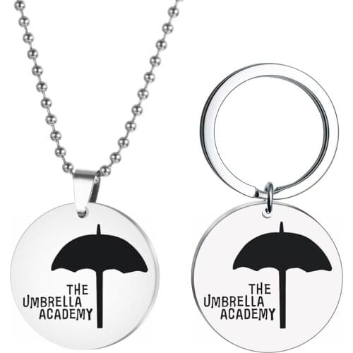 1pcs High Quality Umbrella Academy Charm Necklace Cosplay Kawaii Metal Umbrella Fashion Jewelry Woman Gift Letter Keychain