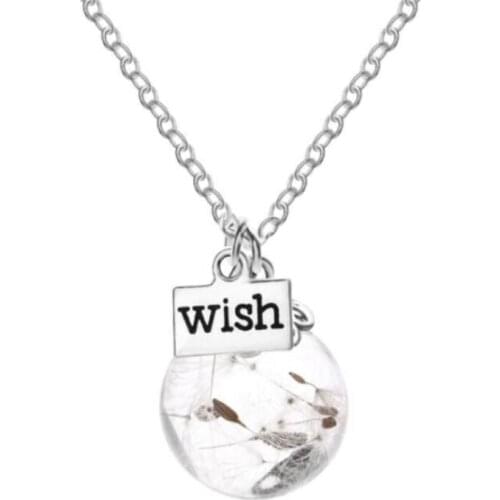 Dandelion dried flower pendant glass ball handmade necklace fashion creative clavicle