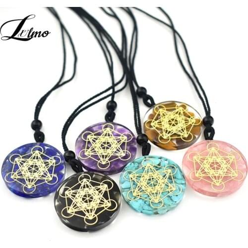 Orgonite Pendant Necklace Metatron Cube Resin Pendant Cosmic Healing Crystal Sacred Geometry Chakra Necklace Meditation Jewelry