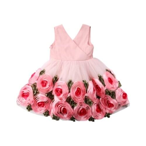 Flower Girls Dress Princess Kids Baby Party Pageant 3D Flower Ball Gown Wedding Dress Size 3-8T