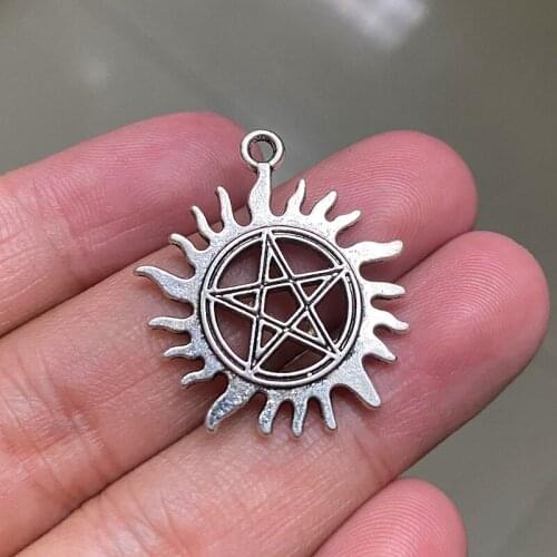4pcs Sun Pentagram Charm 30X26mm Tibetan Silver Plated Pendants Antique Jewelry Making DIY Handmade Craft