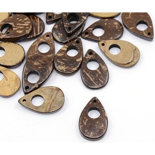 Coffee Color Drop Coconut Pendants, 25x15x5mm, Hole: 1mm