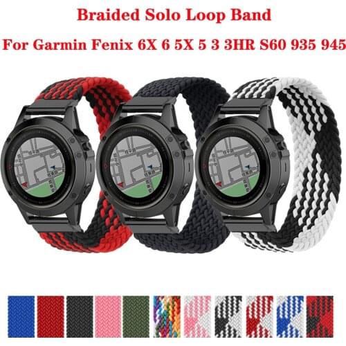 22 26mm Quickfit Watch Strap For Garmin Fenix 6 6X Pro 5X 5 Plus 3HR 935 945 S60 MK1 Braided Solo Loop Nylon Watch Wrist band