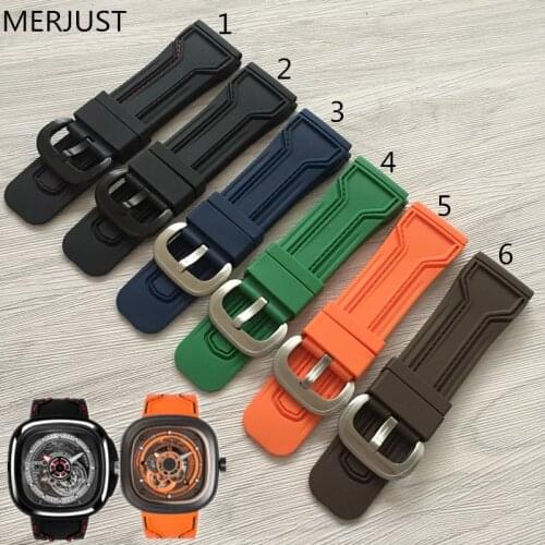 28mm Mens Watchbands for Seven on Friday Strap Silicone Rubber Watch Accessories Waterproof Wrist Strap for Men Bracelet Belt