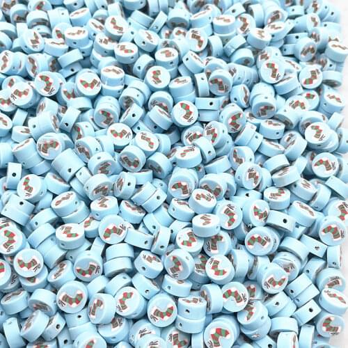 30pcs/lot 10mm Christmas Pattern Beads Polymer Clay Spacer Loose Beads for Jewelry Making DIY Hand Chain Necklace Accessories #B