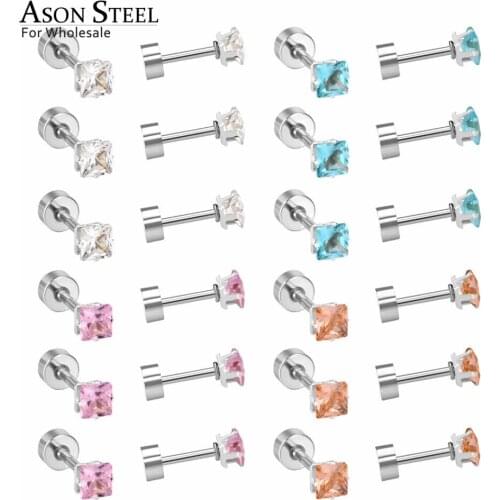 ASONSTEEL 12Pairs/Lot Mixed Color Crystal Earrings Wholesale Jewelry Stainless Steel Square Screw Stud Dangler Party Wedding