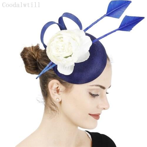 Women Fashion New Fascinator Flower Hair Clip Elegant Ladies Chic Fedora Cap Bride Mesh Millinery Cap Imitation Sinamay Hat