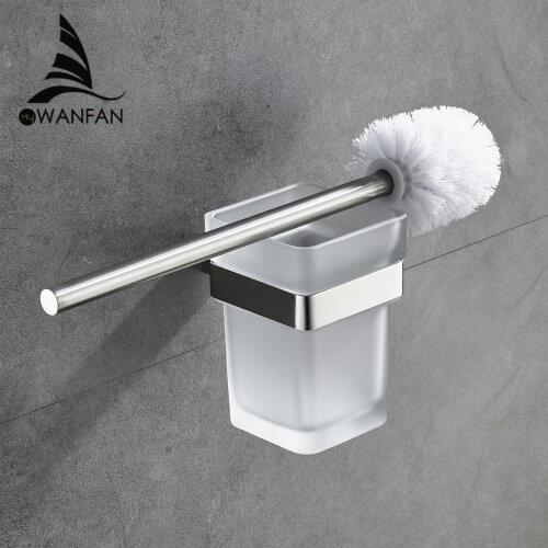 Modern Toilet brush holder Stainless Steel SUS 304 Mounting Seat Square Style Glass Cups Bathroom Hardware Fitting 610009