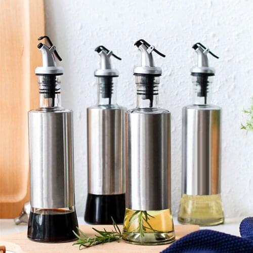 Glass Oil Bottle Stainless Steel Leak-proof Soy Sauce Bottle Vinegar Cruet Storage Dispenser Household Kitchen Cooking Tools