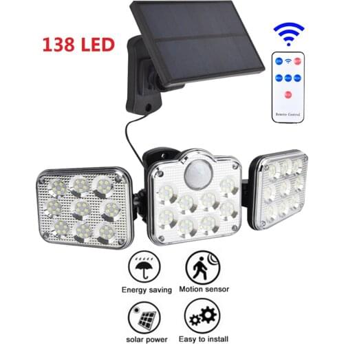 138 led seperable remote Solar Light Outdoors Solar Garden Light PIR Motion Sensor Split solar wall light Spotlights Security Em
