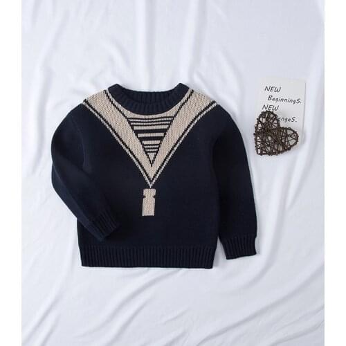 New Toddler Boys Sweater Navy Pullover Baby Girl Winter Clothes Kids Cotton Outerwear Jumper Knitwear Boutique Costumes 24M-7Y