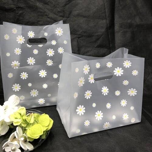 Packaging Bag With Hand Shopping Bag 25Pc Plastic Handle Bag For Bread Shop Wrapping Chocolate Dragees Sweet Plastic Cupcake Bag