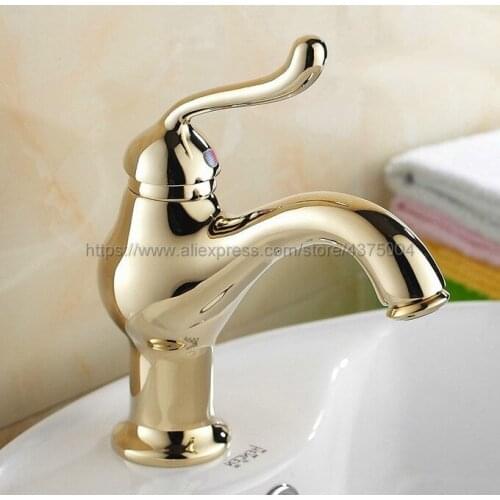 Bathroom Gold Color Brass Basin Faucet Single Handle Bathroom Sink Faucet Cold and Hot Mixer Water Nnf233