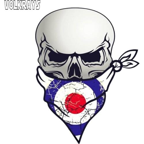 Volkrays Pirate SKULL Car Sticker with Face Bandana MOD Style RAF Roundel Vinyl Decal for Bike Auto Motorcycles,15cm*10cm