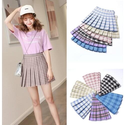 10Color Japanese JK Uniform High Waist Pleated Skirts Women Basic Plaid Skirt Girl Mini A Line Sweet Kawaii Buttoms with Legging