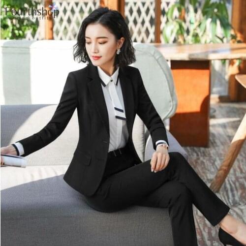 Office Work Pant Suits Women Business Uniform Autumn Winter 2020 Fashion 2 Piece Blazer Set Formal Pantsuits Female Plus Size XL
