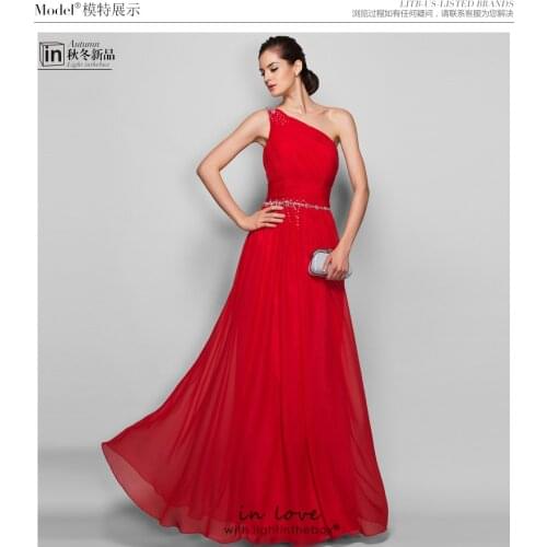 Free shipping robe de soiree 2016 new red long one shoulder crystal vestido de festa longo party Formal gown evening Dresses