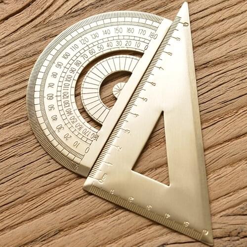 Brass Triangle Ruler Retro Semicircle Protractor Triangle Plate Drawing Copper Ruler School Office Stationery Supplies