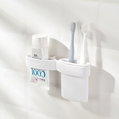 1PC Plastic Toothbrush Holder Toothpaste Storage Rack Shaver Tooth Brush Dispenser Free Punching Toothpaste Container Organizer
