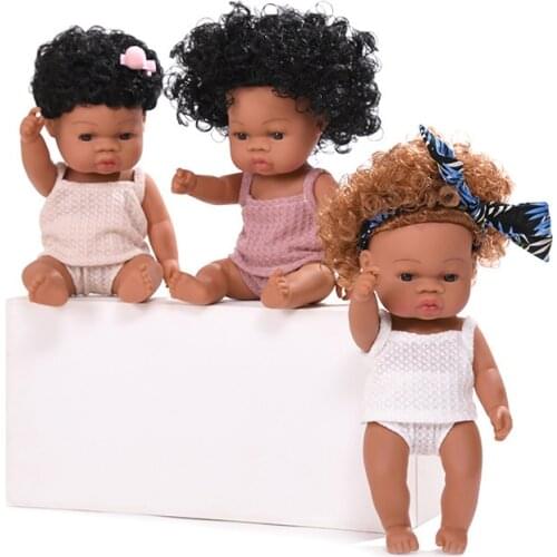 35cm Vinyl Reborn Doll Soft Rubber Simulation Baby African Black Doll Doll Toy reborn baby doll new born baby items toys
