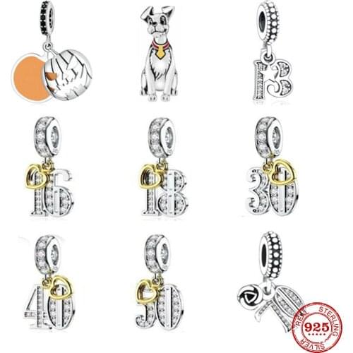 925 Sterling Silver two-color dog pumpkin age number Pendant DIY fine beads Fit Original Pandora Charm Bracelet Jewelry
